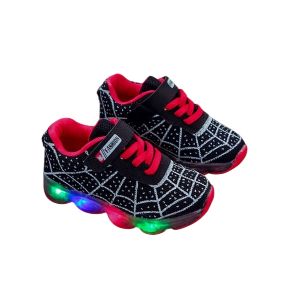 Spider Net Kids LOw Top Sneakers with, LED Light for Boys Light Up Toddler Shoes